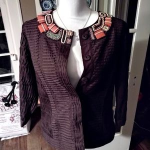 Chico's Size 1 Medium 8 Brown Beaded Jacket Blazer